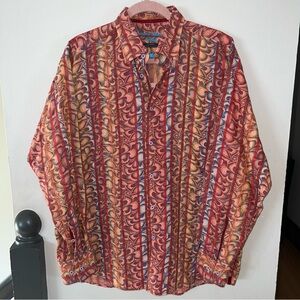 Luchiano Visconti Black Men's Abstract Print Button-Up Shirt Size Large